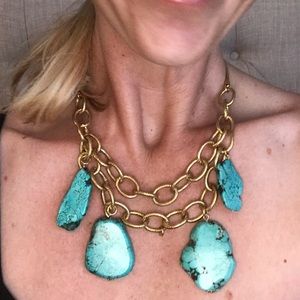 Darling Gold and turquoise double chain necklace!